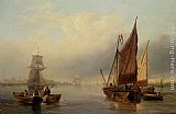 James Wilson Carmichael French fishing vessels heading out to sea painting